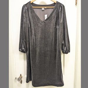 GAP Charcoal Gray Long Sleeve Velvet Knee Length V-Neck Dress M NWT